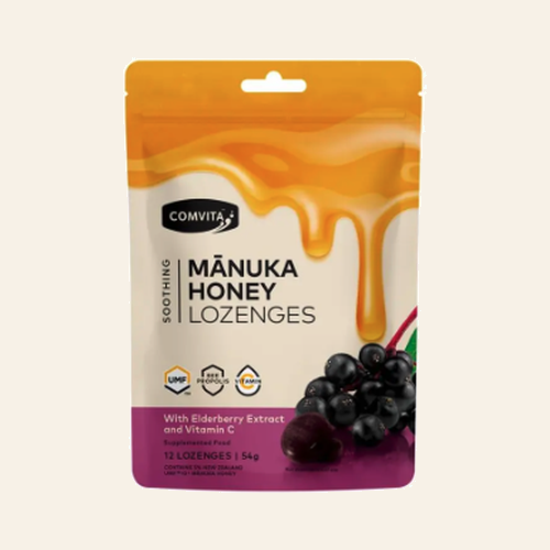Comvita ลูกอมมานูก้าฮันนี่ รสเอลเดอร์เบอร์รี่และวิตามินซี 12 เม็ด